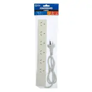 The Brute Power Co Board 6 way 1m Cord/Cable Socket 10A Outlet/Strip Switch WHT