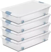 4-Pack Latching Box, under Bed Storage Bins with Lids, Clear Plastic, 56 Quart
