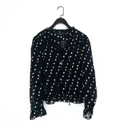 Dorothy Perkins Black White Ditsy Heart Print Lined Ruffle Blouse - Size 14 NEW