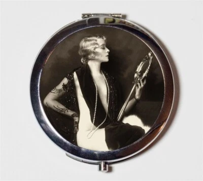 Flapper Art Deco Holds Mirror Compact Mirror Make Up Pocket Mirror Cosmetics