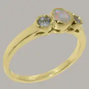 Solid 14k Yellow Gold Natural Opal & Aquamarine Womens Trilogy Ring