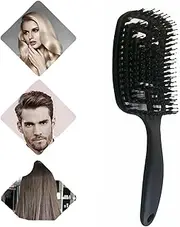 FlyNautics Hair Brush,Detangling Comb for Men and Women, Boar Bristles Hair Brush for Moist or Dry Hair, Vented Detangler Brush for Long Thick Thin Curly Natural Hair Black