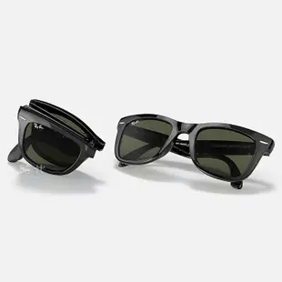 【RayBan雷朋】摺疊太陽眼鏡 RB4105 601 54mm 橢圓方框墨鏡 膠框太陽眼鏡 綠色鏡片/黑框 台南 時代