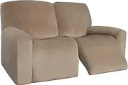 Easy-Going 6 Pieces Velvet Recliner Loveseat Cover Stretch Reclining Sofa Slipcover Couch Cover for 2 Cushion Soft Washable Furniture Protector for Kids Pets (Loveseat, Camel)