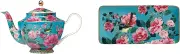 Maxwell & Williams Teapot with Infuser 1L Aqua Gift Boxed and Teas & C's Silk Road Rectangle Platter 33x15.5cm Aqua Gift Boxed