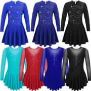 Kids Girls Ice Skating Leotard Sparkly Dress Stage Performance Ballet Tutu Skirt