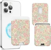 Obbii Magnetic Card Holder Phone Wallet, Leather Magnetic Card Holder fo Back of Phone Card Wallet for MagSafe Compatible for iPhone 16/15/14/13/12 Series (Peach Blossom Flower)