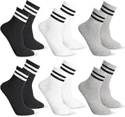 [Firtink] 6 Pairs Unisex Sports Socks, Black/White Striped Socks, Cotton Knee Socks, Casual Socks, Sports Socks for Men Women, Black/White/Grey, One Size