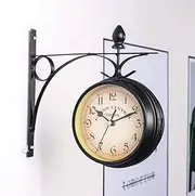 CENATXG Vintage Hanging Wall Clock Double Sided Hanging Clock Non-Ticking Silent Quartz Clocks for Indoor and Outdoor Home Garden,Black