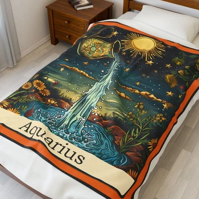 AQUARIUS Zodiac Plush Blanket Astrology Throw The Astral Priestess 50 x 60 in.