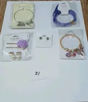 Lot New 5 Pc Hair Barrett Clips & Jewelry Gift Bag White Elephant Grab Bag #21