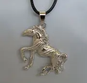Silver Horse Pendant Necklace on Leather Cord Chain * NEW *