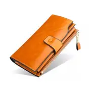 Womens Leather Wallets RFID Blocking Large Capacity Trifold Card Holder Ladies Phone Clutch- Brown