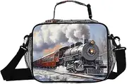 Christmas Train Tree Insulated Lunch Box for Women Men - Ideal for Work, Picnics - Includes Adjustable Shoulder Strap