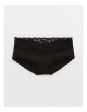 [Aerie] Superchill Cotton Eyelash Lace Boybrief Underwear in True Black