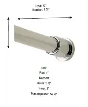 Valsan 72" Crome Shower Rod 09706 Cr Chrome