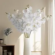 OBDXZHC 6 Pcs Artificial Orchid Stems 33.5" Tall 9 Large Petals Fake White Phalaenopsis Flower Arrangements for Home Wedding Living Room Table Centerpiece Office Table Decor White