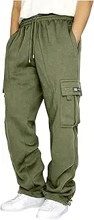 [RGCKle] Men's Tech Fleece Open Bottom Cargo Sweatpants with Pockets Loose Fit Joggers Drawstring Athletic Workout Gym Pants, Green, Small