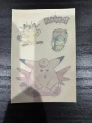 2000 Merlin Pokémon Tattoos 5/20 Meowth, Caterpie, & Clefable.