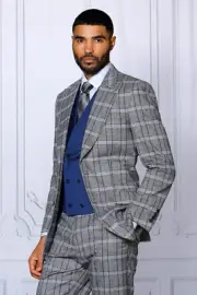 NWT 42L MENS GREY 2 BUTTON 3PC COMPOSE SUIT DB VEST,MODERN FIT, 2 SIDE VENT