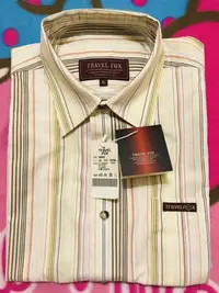 在飛比找Yahoo!奇摩拍賣優惠-TRAVEL FOX淡粉色條紋休閒短袖襯衫XL號(領圍17吋