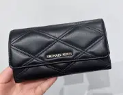 Michael Kors Jet Set Travel Large Trifold Wallet Black Quilted Vegan Leather