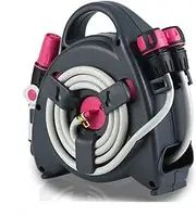 Water Pipe Storage Rack Small Portable Garden Hose Reel Cart, Household Watering Car Washing Tools, Water Pipe Organizer Hose Holder Set, with 15M/50Ft Hose and 3 Pattern Nozzle Hose Holder