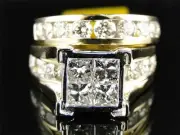 14K Ladies 4.0 Ct SI Princess Diamond Bridal Engagement Wedding Channel Ring Set