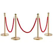 Stanchion Post with Velvet Rope, 4-Pack Crowd Control Stanchion with 3PCS 5FT Red Velvet Ropes, Stainless Steel Queue Barrier Line Divider with Fillable Base & Ball Top for Wedding Museum