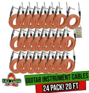 24 PACK- Guitar Cables 20FT | Instrument Cords 1/4 Straight-End 24GA Wires AMP