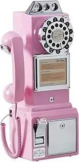 Ryan Bros. American Retro 1950's Payphone with Coin Bank Wall-Mount Corded Phone (Pink)