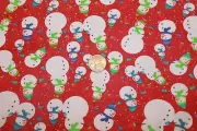 Snowmen on Red Background Christmas Cotton Fabric 42" Wide BTY