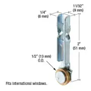1/2" Flat Edge Brass Sliding Window Roller With Stamped Steel Bracket for Inter