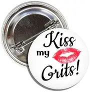 [Lunch Money] 70's Novelty Funny Button Badge Pin KISS MY GRITS "Flo" Alice Inspired I Love Insurance, Metal, metal