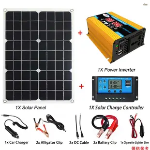 Fayshow01 太陽能電池板系統 18V 20W 太陽能電池板 30A 充電控制器,帶雙 USB 汽車太陽能逆變器套