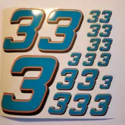 Teal w/ Orange & Black #3's Racing Numbers Vinyl Decal Sheet 1/10-1/12 slash