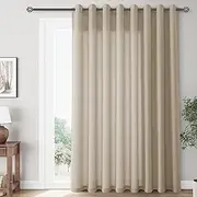 Taupe Extra Wide 100 inch Linen Curtains for Living Room Divider Light Filtering Semi Sheer Patio Curtains for Sliding Door Coastal Decor Sunroom Floor to Ceiling Window Curtain Panels 100x84