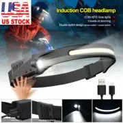 USB Rechargeable LED Headlamp Headlight Head Torch Motion COB Work Light Lamp US