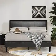 [Zinus] Jade Double Bed Frame - Black /y/Faux Leather Fabric Bed Base/Mattress Platform
