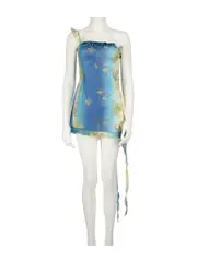 Floral Print Sheer One Shoulder Mini Dress