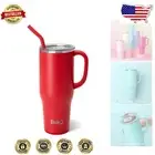 Cup Holder Friendly 40oz Insulated Tumbler with Handle & Silicone Straw - Red
