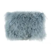 Sea Blue Mongolian Lamb Fur Lumbar With Feather Insert Pillow
