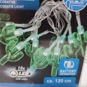 Grundig 10 Count Mini LED Green Cactus Fairy Lights Battery Operated Clear Cord