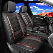 FiveFox Fit CRV Car Seat Covers for Select Honda CRV CR-V 2011-2024 2025 - Full Coverage Leather, Waterproof & All Weather Seat Cushion Protector, Full Set, Black with Red Trim