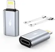 TechMatte Female USB C to Male Lightning Adapter 2 Pack 2.2A Charging Data Transfer, Compatible with iPhone 14, 13, 12, 11 Xs SE iPad iPod AirPods, Not for Audio Headphones/OTG Android Anti-Lost, Grey