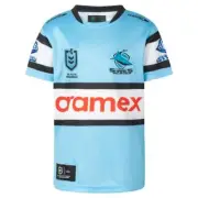 Cronulla Sharks 2024 Home Jersey Youth Sizes 6 - 14 Sky/Black NRL Classic