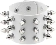 [outret] Spiked Leather Bracelet Three Row Taper Tapered Spikes Rivet Stud Wide Cuff PU Leather Punk Gothic Rock Unisex Bracelet with Metal Studs Jewelry for Men Women and Kids(Black Red Pink Blue Yellow)