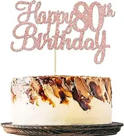 Gyufise 3Pcs Rose Gold Happy 80th Birthday Cake Topper Glitter 80th Birthday Cake Pick Cheers to 80 Years Old Eighty Fabulous Cake Decorations for 80th Birthday Theme Party Supplies