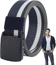 [Generic] No Holes Belts for Men,Adjustable Web Belt Work Belt Nylon 49Inches - No Holes Striped Slide Belt Stretch Buckle Belt for Men