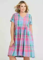 ts Taking Shape dress Size 16 Cotton Madras Check style NWOT